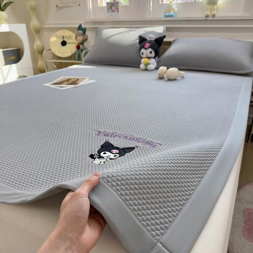 卡通库洛米灰色凉豆豆凉席夏季凉感冰丝席三件套夏天空调软席床笠