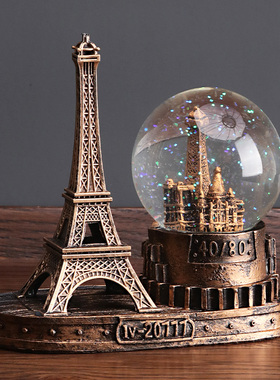 复古巴黎艾菲尔铁塔水晶球创意摆件酒柜装饰品家居客厅桌面小摆设