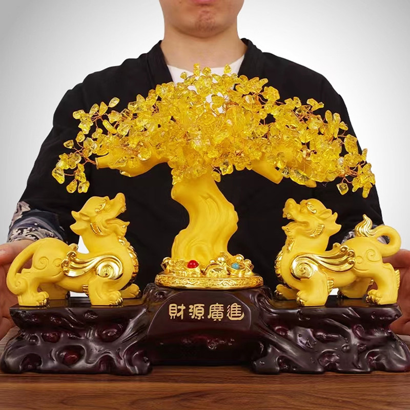 貔貅招财水晶发财树摆件客厅电视柜装饰店铺收银柜台摇钱树开业礼