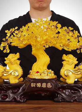 貔貅招财水晶发财树摆件客厅电视柜装饰店铺收银柜台摇钱树开业礼