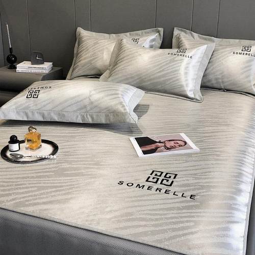 轻奢风夏季可水洗冰丝凉席三件套可折叠凉感床笠款空调凉席子高级