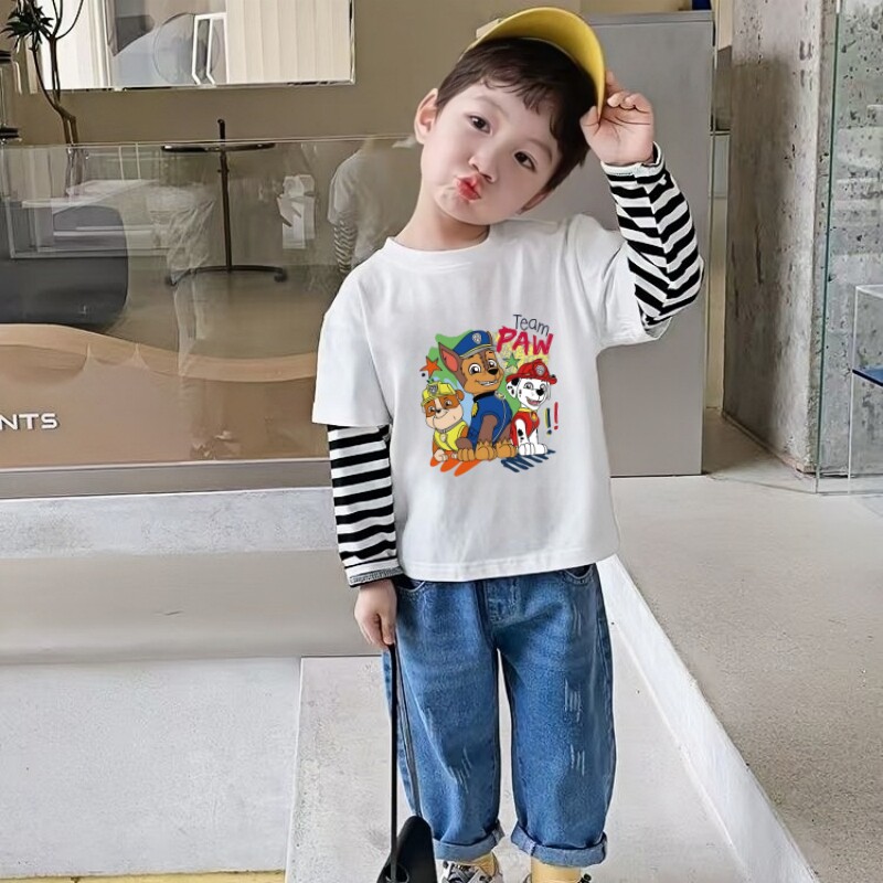 男童纯棉长袖t恤汪汪队新款春秋装中小童儿童宝宝卡通秋季超人薄T
