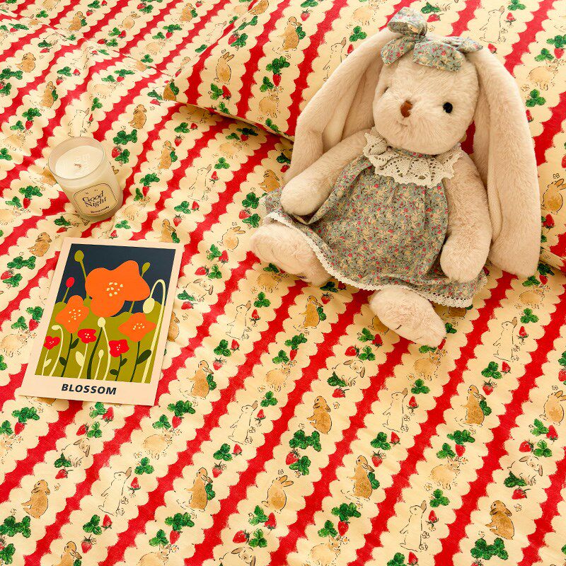 奶油小兔b纯棉床单单件家用亲肤面料双人卡通被单枕套可配三四件