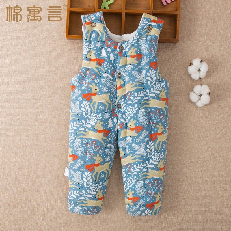 宝宝纯手工棉花背带裤冬季婴儿加厚保暖开裆棉裤儿童棉.袄两件套