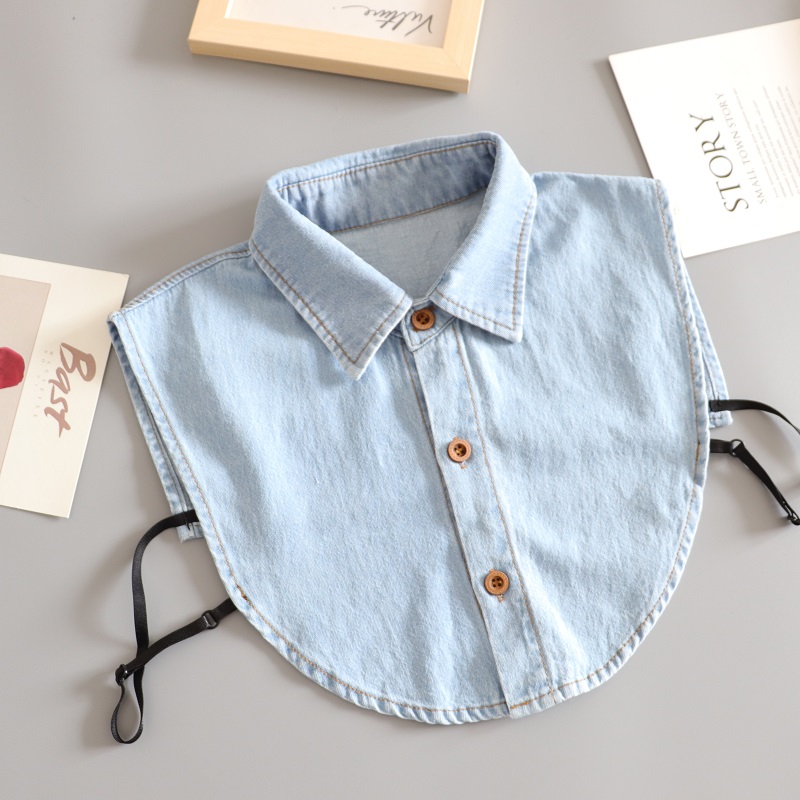 小雪之屋休闲牛仔尖领假领子女百搭时尚配毛衣内搭打W底领衬衣假