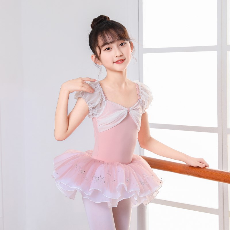 儿童舞蹈服夏g季吊带女童中国舞练功服体操服开档短袖公主芭蕾舞