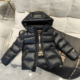 新儿童黑色金羽绒服男童女童中大童可脱卸帽亲子S装白鸭绒加厚外
