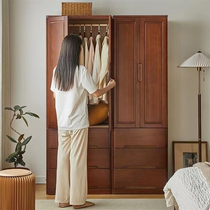 实木衣柜卧室g家用小户型收纳柜儿童衣橱储物柜简易立式窄款挂衣