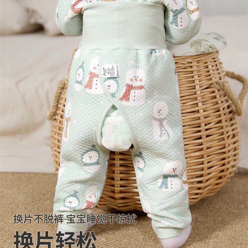 宝宝开裆裤e秋冬款婴儿保暖裤子纯棉男女婴幼儿高腰护肚裤儿童长