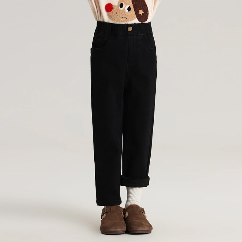 童装女童秋冬季h新款百搭加绒裤子中大儿童弹力修身加厚牛仔烟管