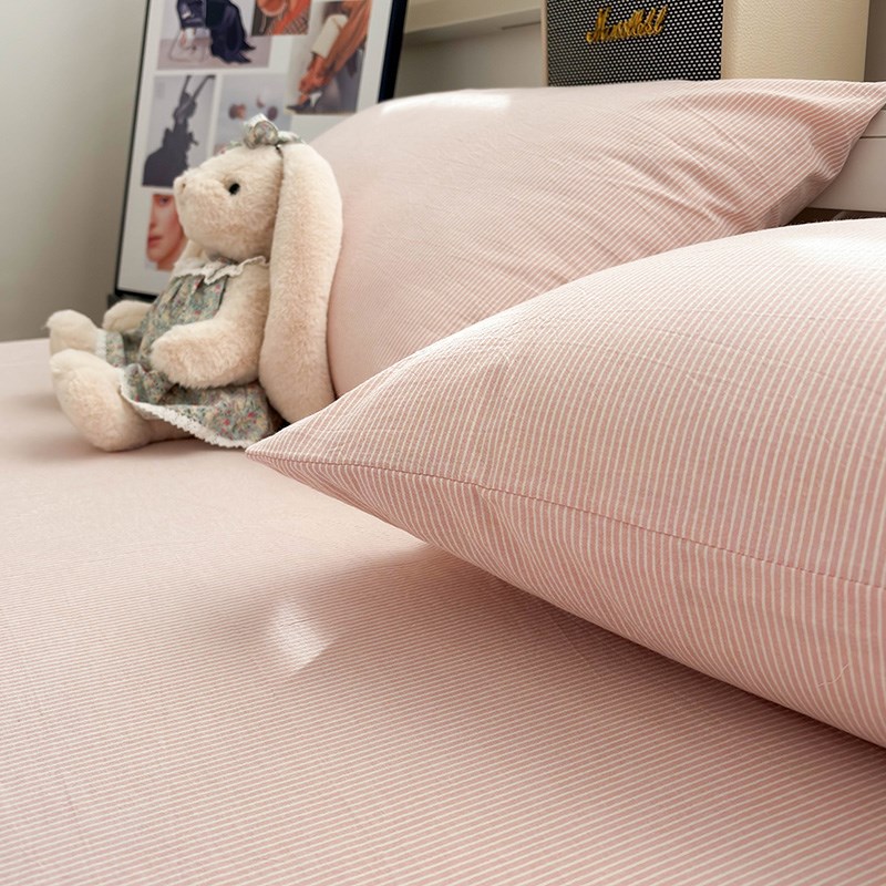 水洗棉粉密条枕套一对装拍2枕头套家用单人学生宿舍P枕芯套48x74c