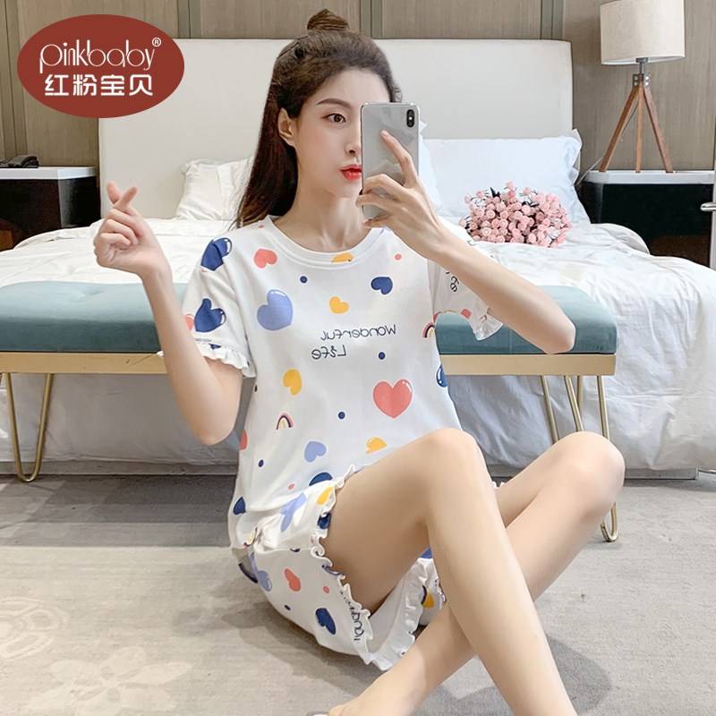 睡衣女款夏款短袖短裤可爱少女A学生可外穿家居服夏天薄款套装