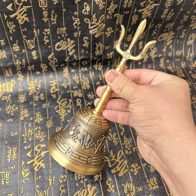 道家用品纯铜三清铃道士太极八卦三叉铃仿古手摇T铃铛法器八仙铃