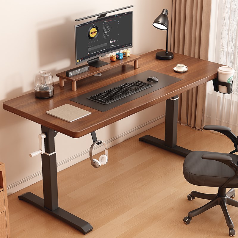 升降桌子台式电脑桌家用办公桌实木书桌电竞M桌学习写字桌子工作