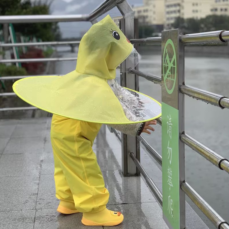 儿童雨衣小黄鸭飞碟宝宝斗篷式男童女童幼儿园Q雨裤安吉游戏服套