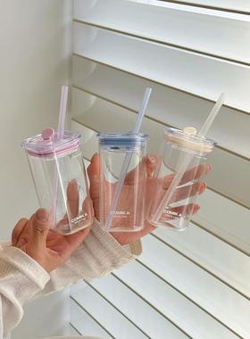 Comika方形杯高硼硅玻璃吸管杯小容量便携式果汁饮料杯耐高温水杯