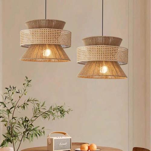 侘寂风吊灯日式复古餐厅卧室民宿禅意茶室麻绳手工编织藤艺吊灯