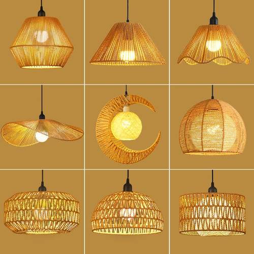 侘寂风日式麻绳吊灯复古仿古中式民宿酒店餐厅吧台火锅店灯笼灯罩