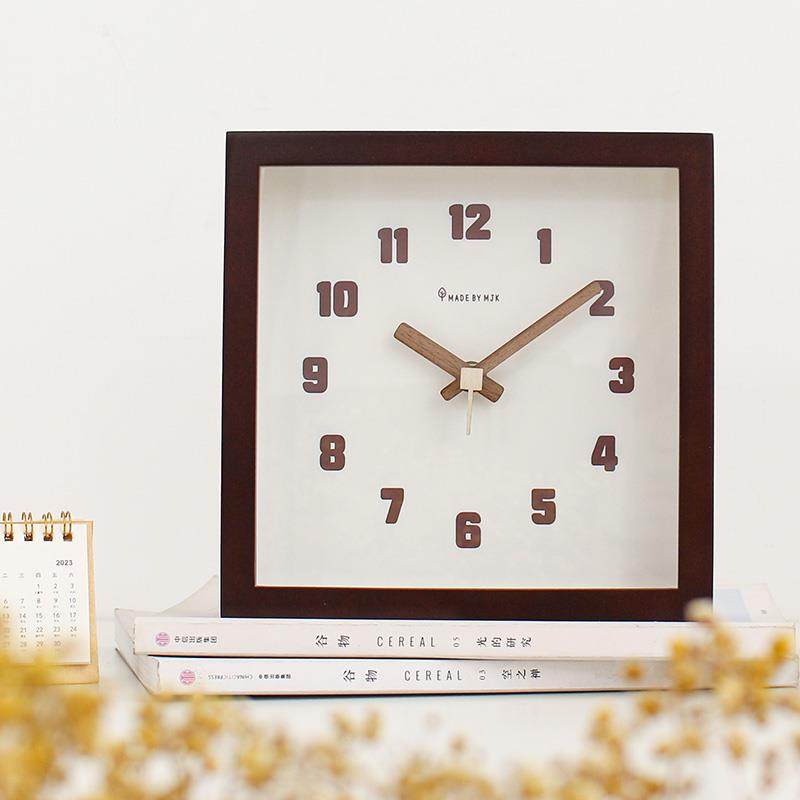 MJK日式实木方形挂钟客厅简约时尚静音时钟餐厅创意摆件摆钟座钟