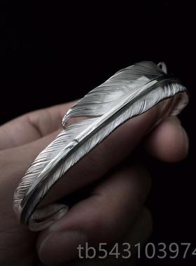 正品屿升腾羽系列95纯银鹰羽羽毛镯原创手2工个性开口镯可手偶调