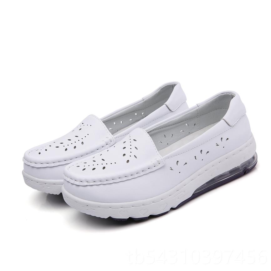 正品真皮一脚女鞋防浅单口鞋小白蹬鞋妈妈舒适软底孕妇滑护士鞋春