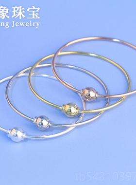 正品S9I2纯银简约单圈手环螺丝手镯可串珠子手扣工D5Y手圈穿心手