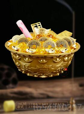 正品黄铜聚宝盆关财摆件铜盆业五福临门招聚财玄家居香炉工艺品开