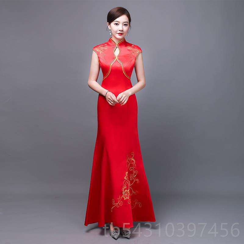 正品礼仪服旗袍款服装迎宾小姐青花瓷色复古礼服红酒店礼长仪装演图片