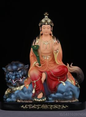 正品文殊普贤菩萨件佛摆像坐像华三圣毗卢遮那佛树脂古严彩1216//