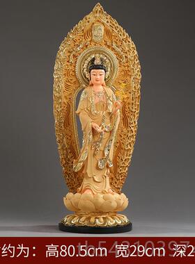 正品树佛像西三圣阿弥陀佛站观世音菩萨站西脂方佛三圣像摆方件