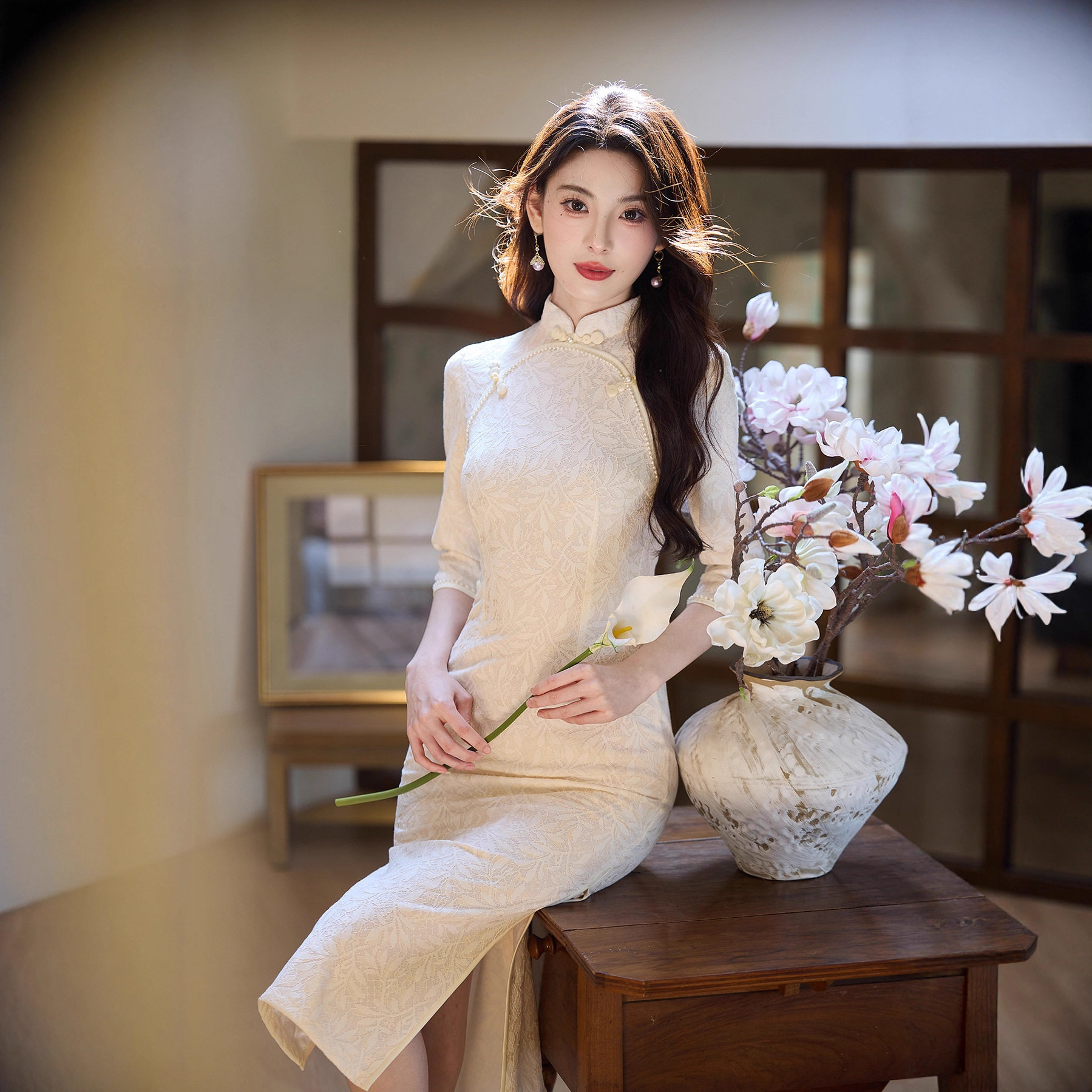 2026新款杏色新中式旗袍年轻款少女高级感连衣裙改良日常可穿常长