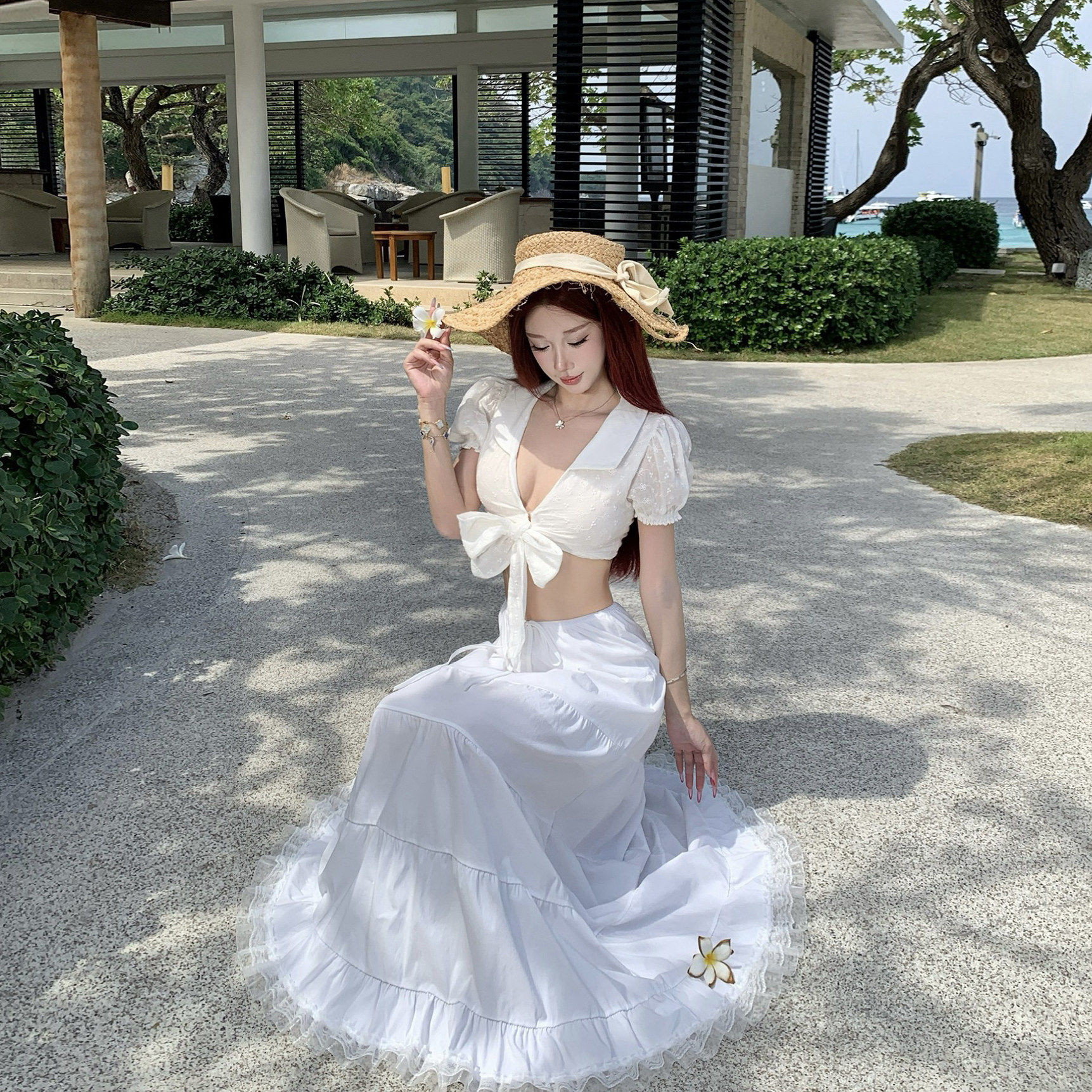 海岛旅游穿搭拍照出片的度假套装裙绝美超仙白色三亚海边沙滩裙女
