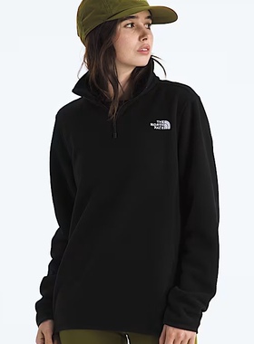 正品北面户外半拉链女士冰川抓绒四分之一抓绒衣黑色外套