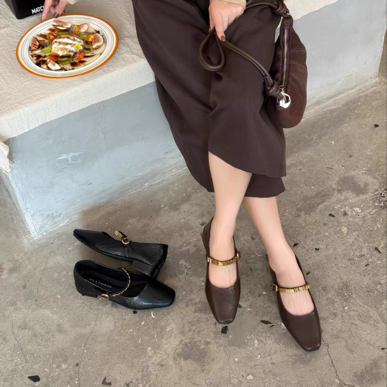 法式方头浅口玛丽珍鞋女2025秋季新款两穿鞋子黑色小皮鞋休闲单鞋