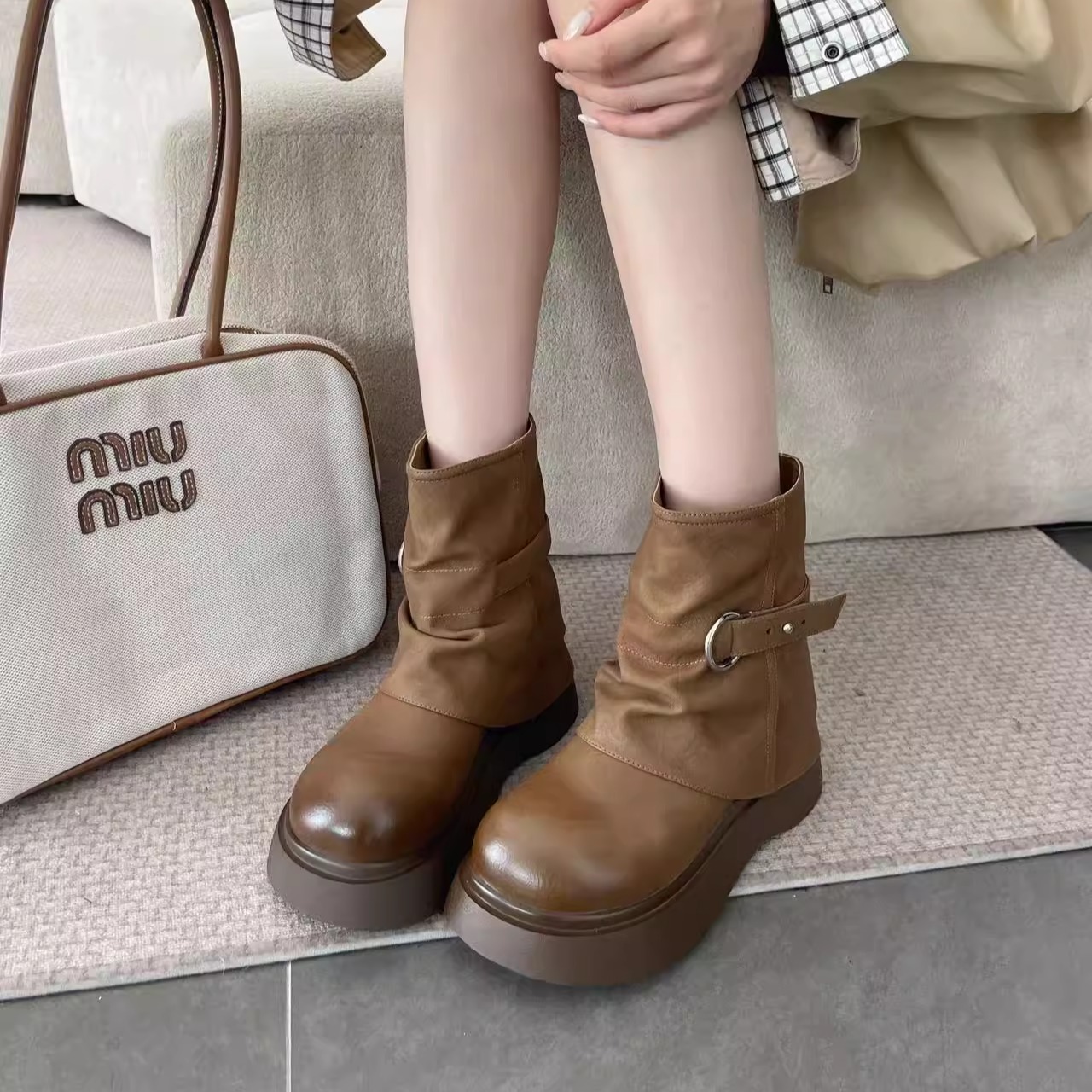 2025新款堆堆靴复古马丁靴春秋爆款单靴网红百搭厚底增高女鞋短靴