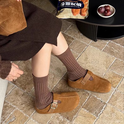 内增高勃肯鞋女外穿2025秋季新款一脚蹬包头半拖鞋厚底休闲凉拖鞋