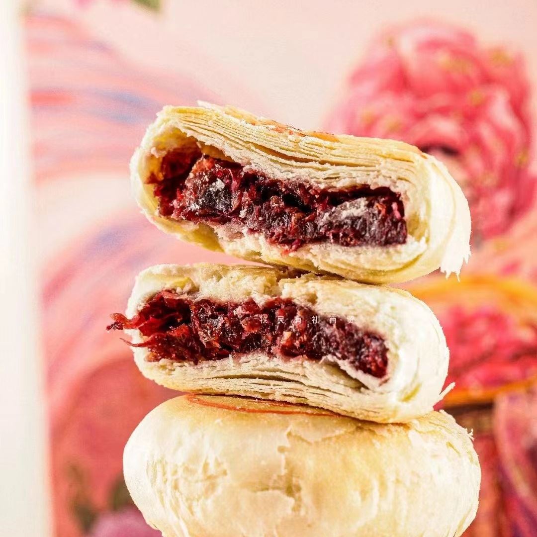 牧民人家新疆玫瑰鲜花饼新疆特产零食400g传统糕点酥皮点心礼盒