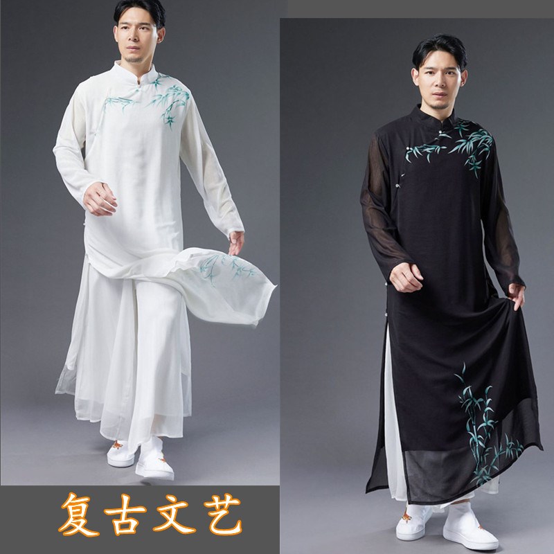 民国风长衫男中式立领汉服古风仙气中国风L演出服禅服长袍马褂男