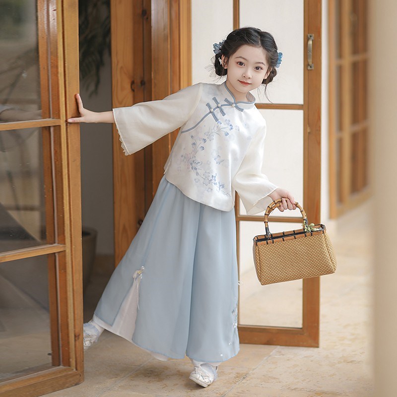 汉服女童新款古装夏装新中式套装表演服古风女孩R日常裤子儿童衣