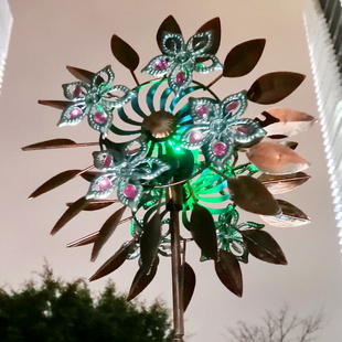 飾鐵藝品太陽能燈花輪風車 歐洲中世紀復古金屬擺件室外家居落地裝