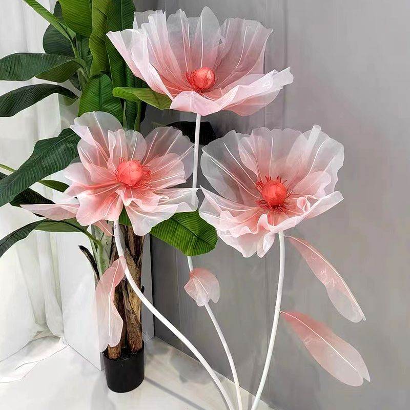 婚礼真丝纱花现场路引花美陈布置装饰婚庆道具丝网花舞台橱窗布置