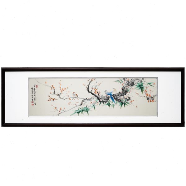 新中式现代装饰画花鸟苏州精品刺绣客厅沙发背景墙可定制带框挂画图片
