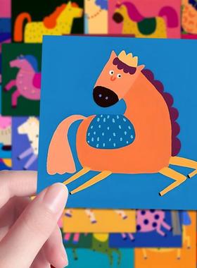 240张小马插画贴纸马年吉祥物多巴胺风格绘画创意装饰贴画diy手账