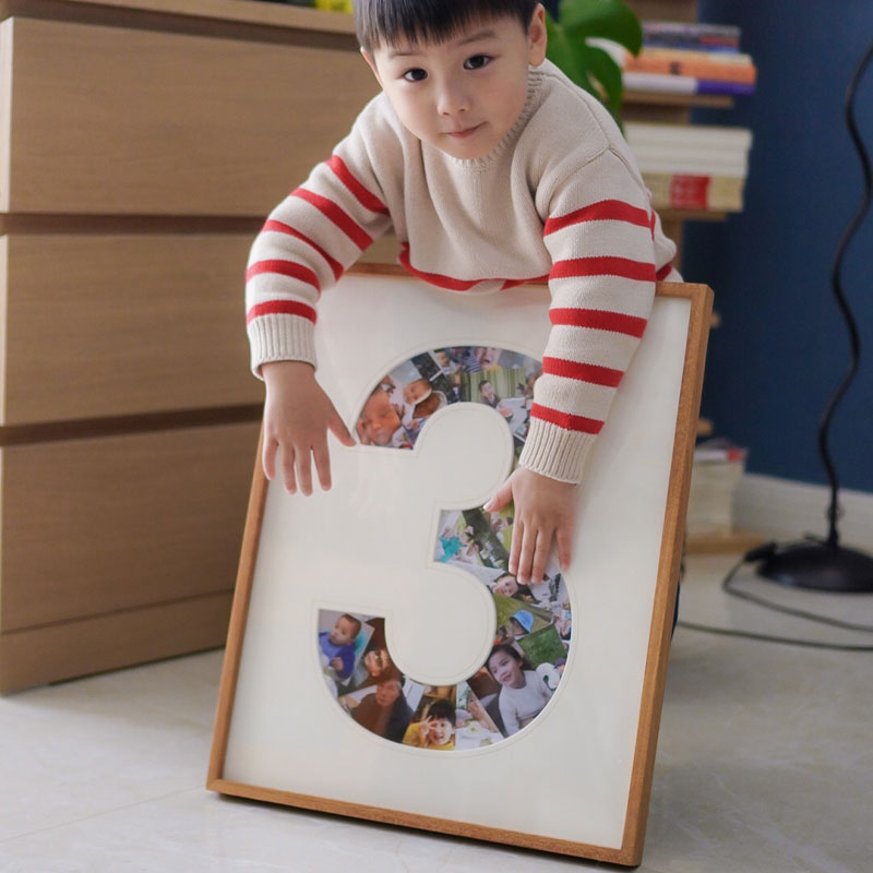宝宝1周岁纪念相框diy定制周岁礼物打印照片儿童成长记录实木画框