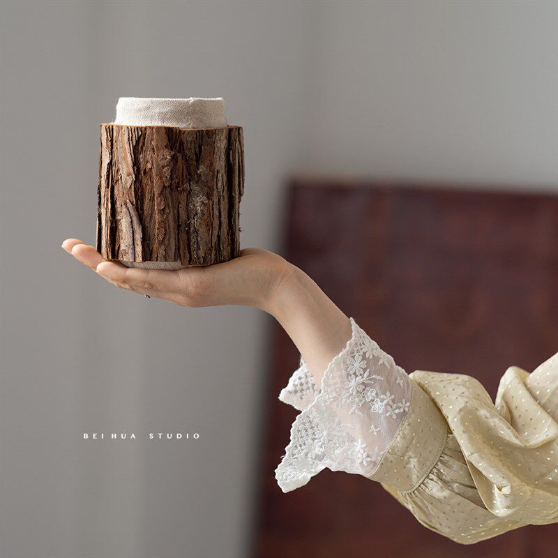 创意复古a树皮花瓶摆件 餐桌客厅插花玄关电视柜天然干花花束装饰