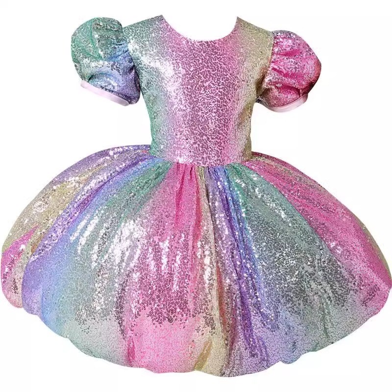六一儿童蓬蓬裙演出服亮片合唱服彩虹裙幼L儿园女童公主纱裙舞蹈
