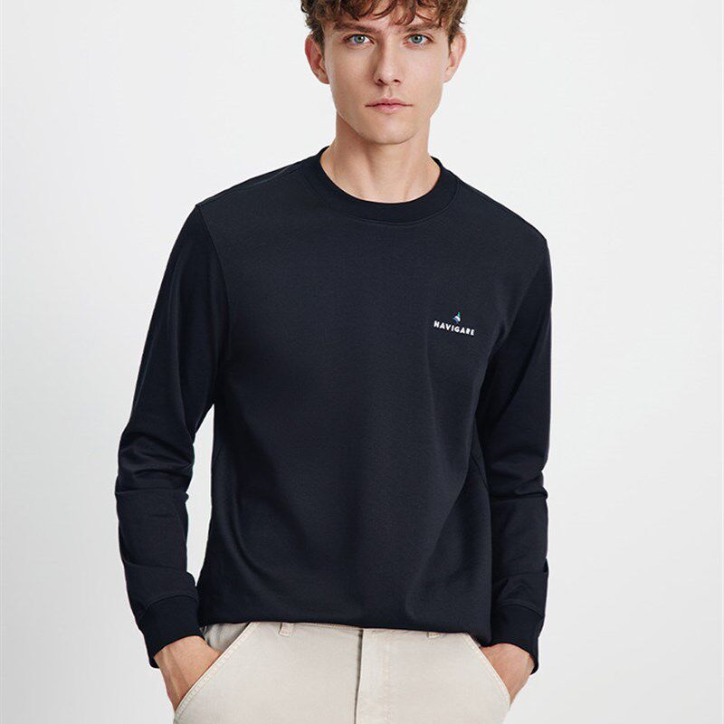 Navigaere意大利小帆船黑色基础款长袖T恤男25秋季新款圆领体恤衫