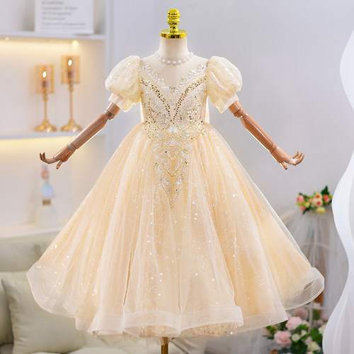 儿童礼服公主裙高j端女童钢琴演出服洋气小女孩生日花童婚礼白纱