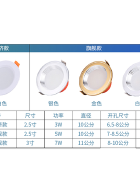 led筒灯5W/7W嵌入式孔灯变光洞灯7.5 8公分客厅P过道2.5 3寸天花