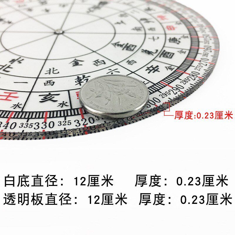 简易八卦a二十四山立极尺24山透明罗盘绘图尺测量户型定位仪立极